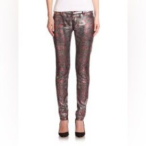 Just Cavalli Luxe Women's Silver Matallic Snake Skinny Jeans Cotton size‎ 25 NWT